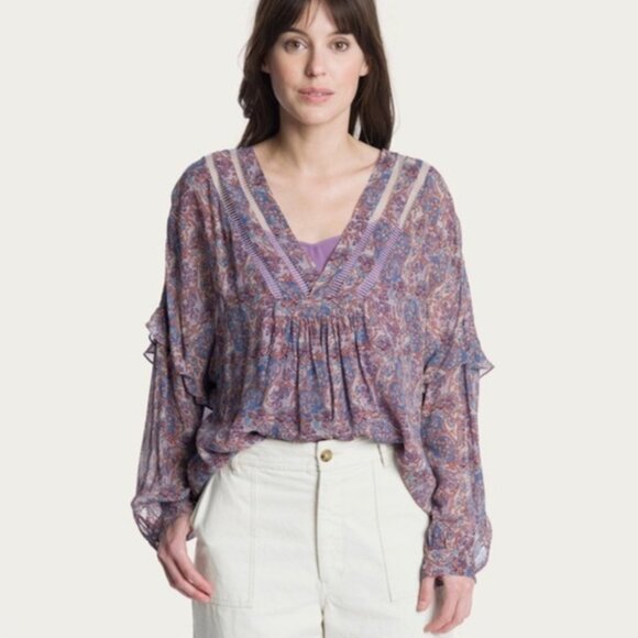 Frye Violet Paisley Floral Print Long Sleeve Blouse SET NWT sz M - Picture 16 of 16
